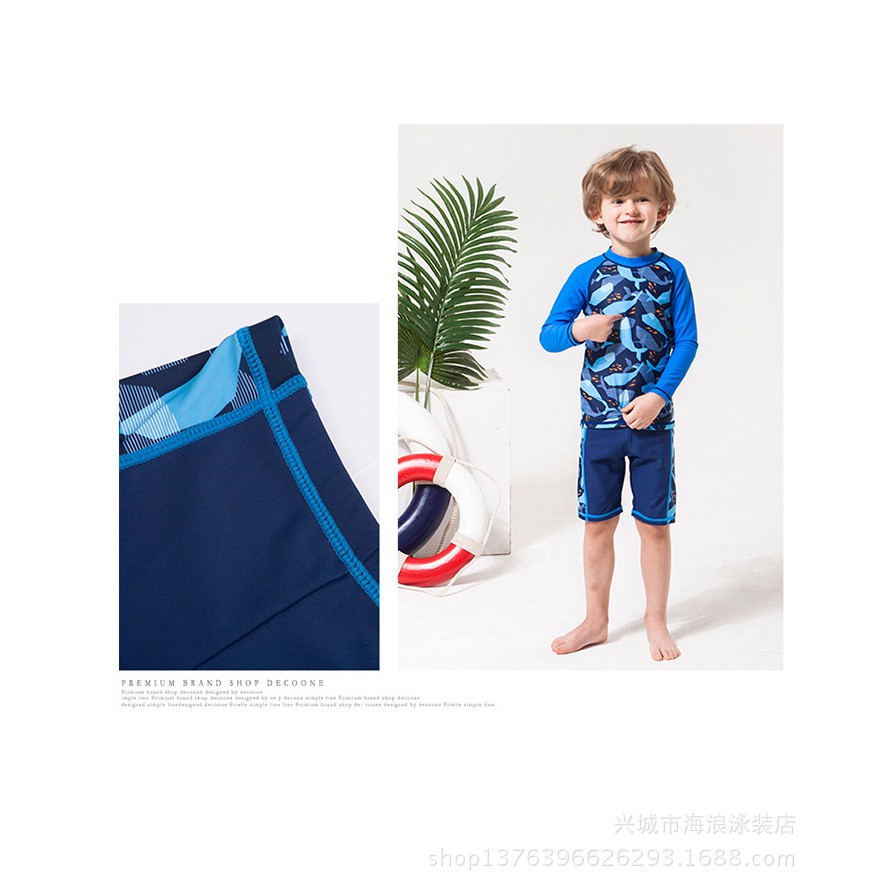 Đồ bơi bé trai hình cá màu xanh size 15-32kg