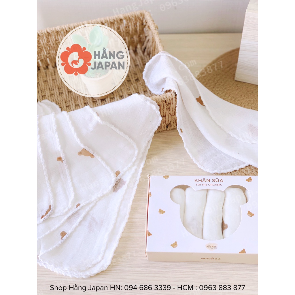 Hộp 6 khăn sữa sợi tre organic Mochee họa tiết hình gấu - mềm mại, không xù lông cho bé 30x30cm