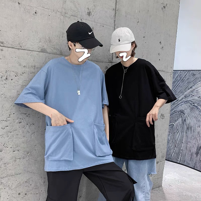 Áo thun basic tay lỡ form rộng unisex 2 túi | BigBuy360 - bigbuy360.vn