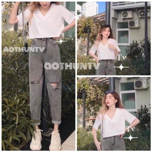 [ẢNH THẬT]-Áo thun croptop form rộng cổ tim