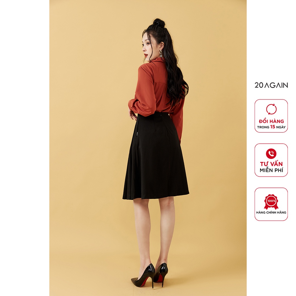 Áo sơ mi nữ dài tay cổ đức 20again, thiết kế túi trước ngực thanh lịch ASW1169