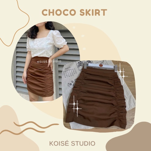 CHÂN VÁY NHÚN CHỈ MÀU NÂU CHOCOLATE, CÓ LÓT QUẦN