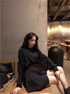 Áo sơ mi dáng dài có đai thắt eo
