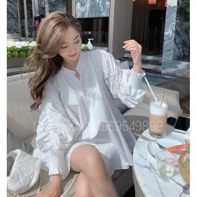 [Mã FAMAYWA giảm 10K đơn 50K] Áo Sơ Mi Nữ Trắng Cổ Tàu 🦋FREESHIP🦋 Áo Sơmi Dài Tay Nhúm *