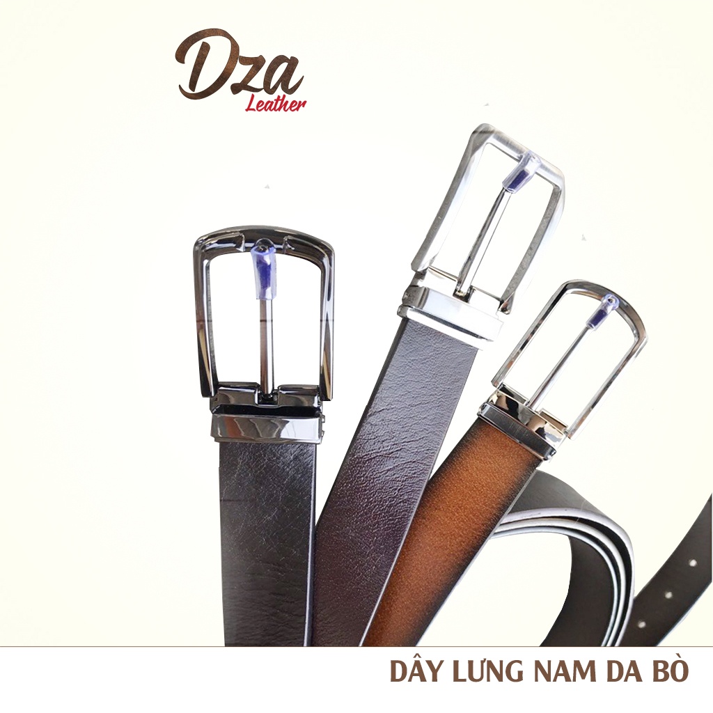 Dây thắt lưng nam da bò cao cấp 1 lớp mặt inox khóa kim Dza leather dây nịt siêu bền với thời gian