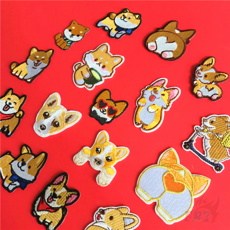 Miếng Vá Ủi Thêu Thiết Kế Hình Chó Shiba Inu và Corgi Dễ Thương