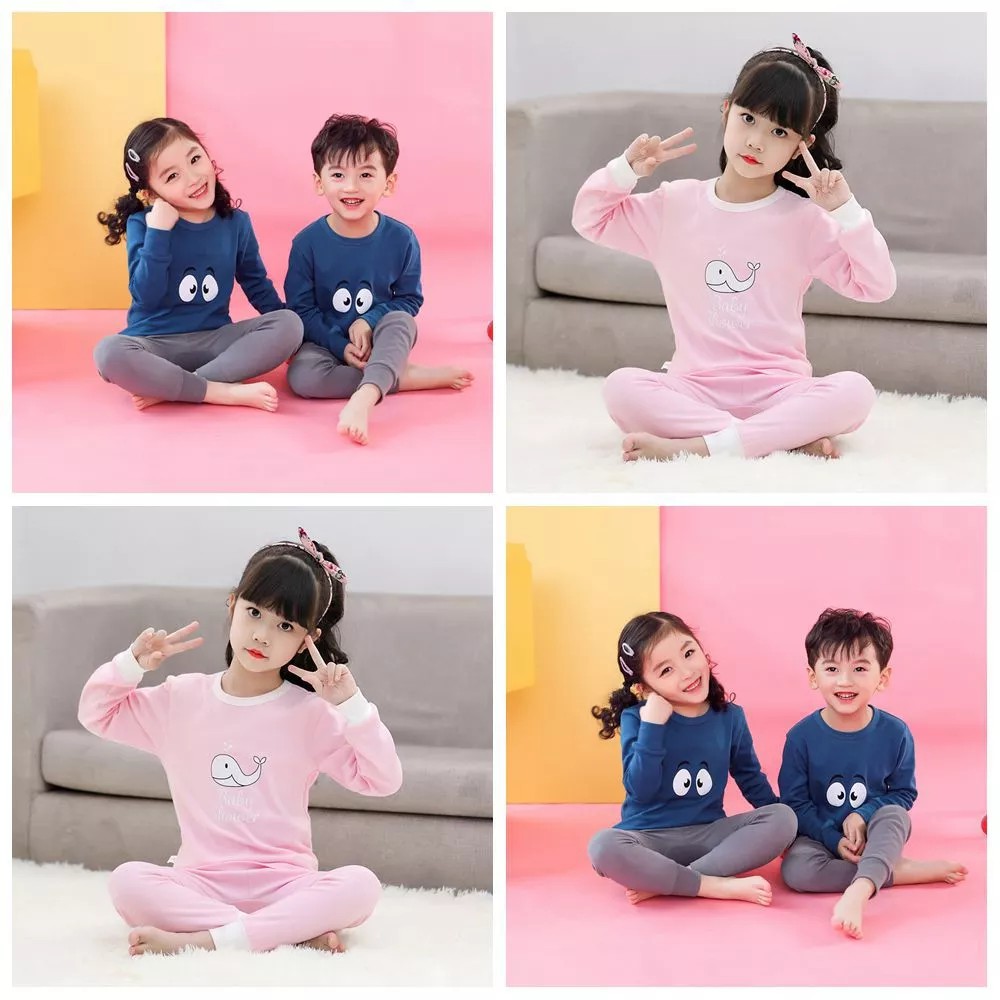 Bộ Đồ Ngủ Pijama 2 Mảnh In Hình Cá Cho Bé 3-16 Tuổi