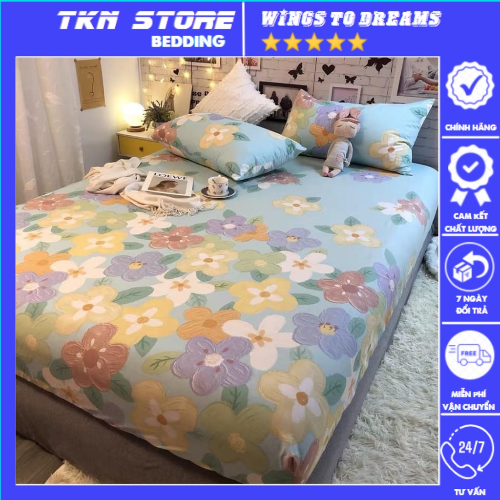 Bộ ga giường và vỏ gối cotton living, ga gối cotton 100% bền đẹp nhiều màu