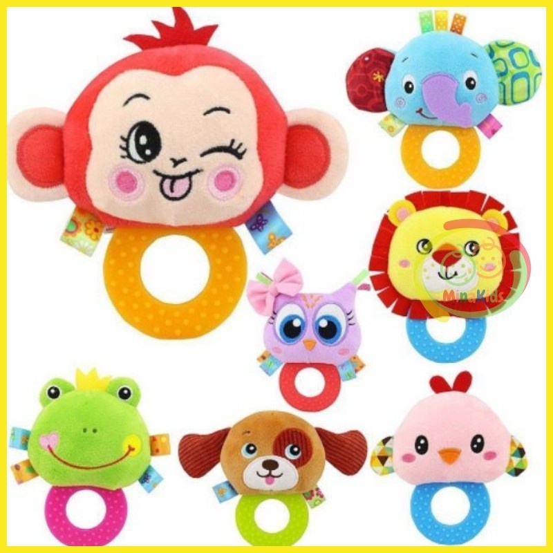 Lục Lạc Cầm Tay Thú Nhồi Bông Chút Chít Cho Bé Kèm Gặm Nướu Happy Monkey LL13