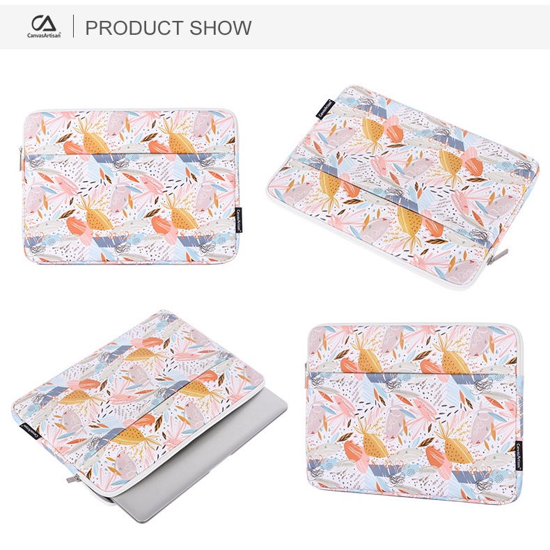 CanvasArtisan Túi đựng laptop vải phối da chống thấm nước in họa tiết graffiti xinh xắn cho Matebook Air Pro 11/12/13/14/15inch