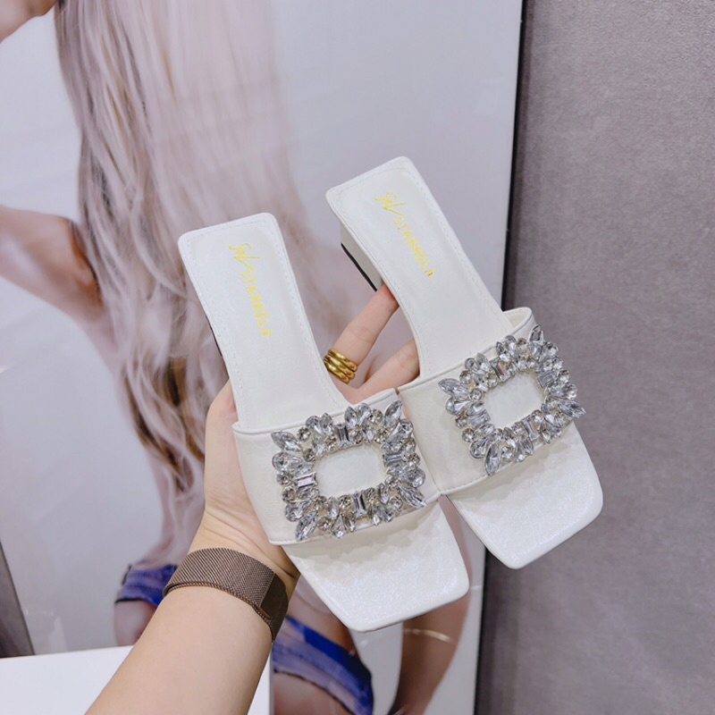 Dép guốc quai bản Đá vuông trắng sáng đẹp cực kì