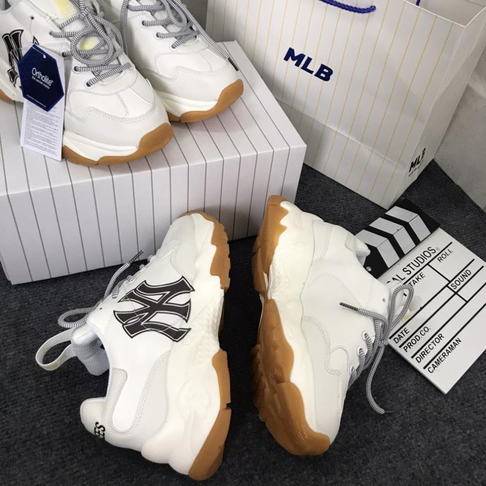 Giày sneaker mlb NY đen đế nâu, Giày thể thao nam nữ NY đen da bò tăng chiều cao 4cm full size | BigBuy360 - bigbuy360.vn
