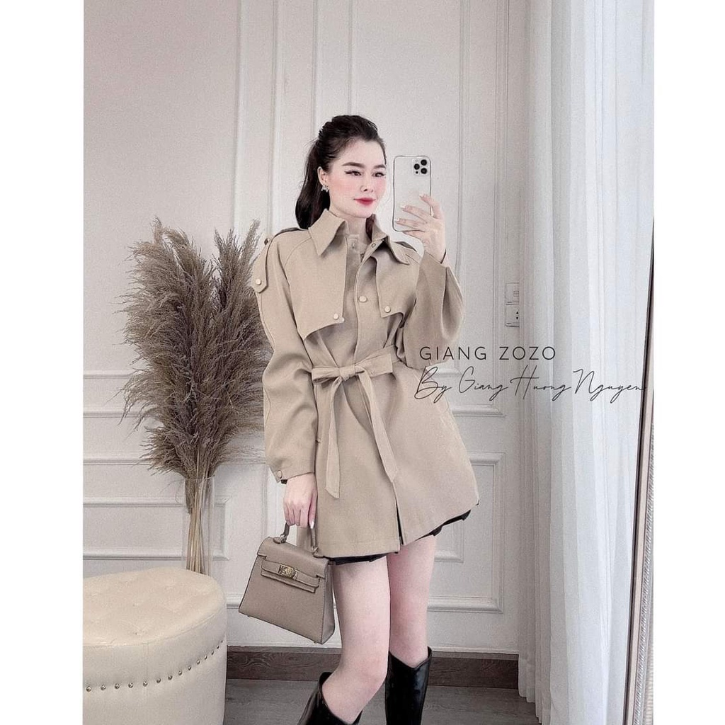 [ảnh thật-sẵn] Áo khoác kaki khuy bấm kèm đai eo 3 màu