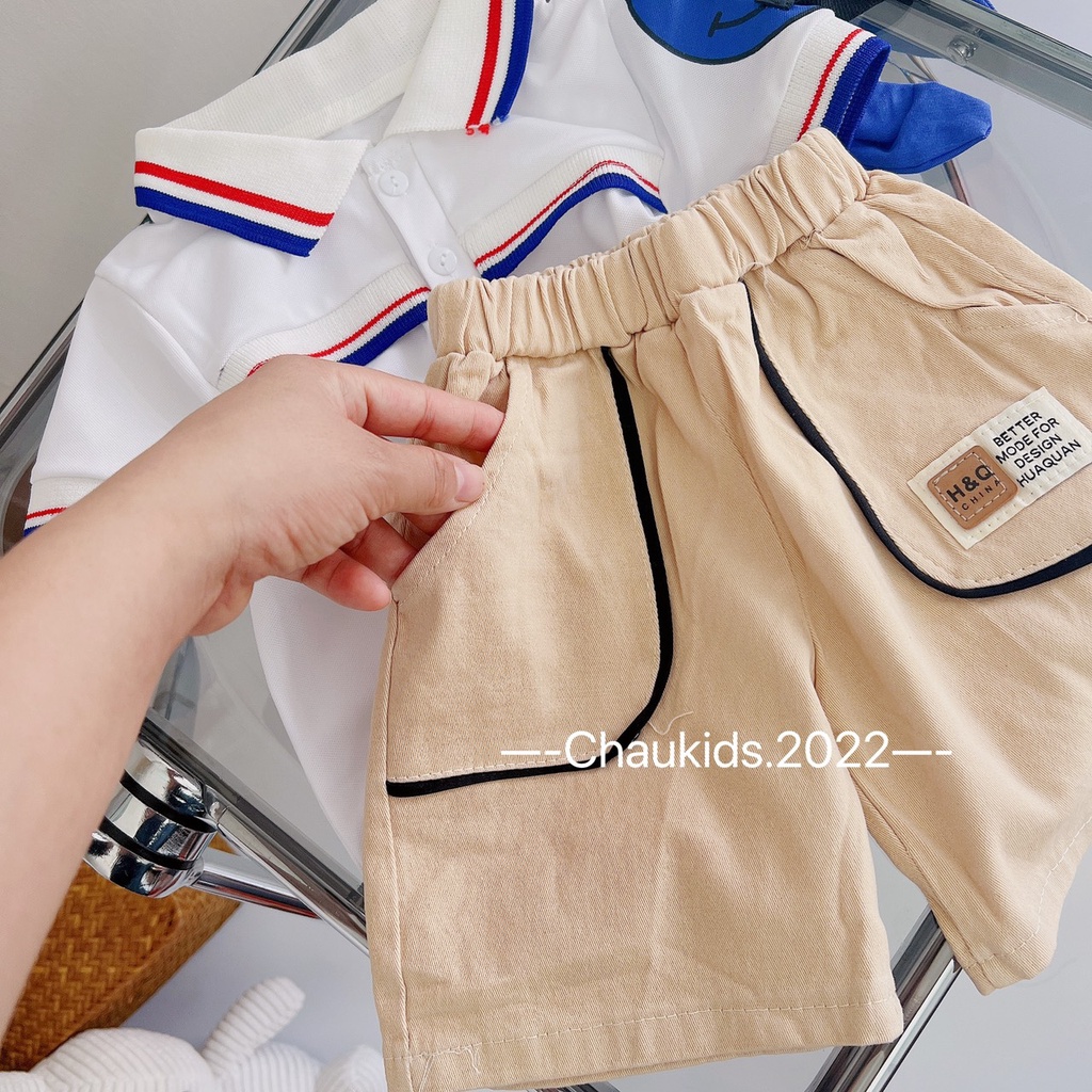 Bộ bé trai cổ bẻ cài khuy kết hợp quần short mềm cho bé từ 8-20kg