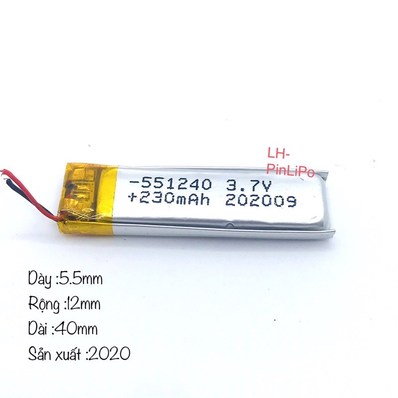 Pin Lithium Polymer 551240 3,7Volt 230mAh  Có Kèm Mạch bảo vệ