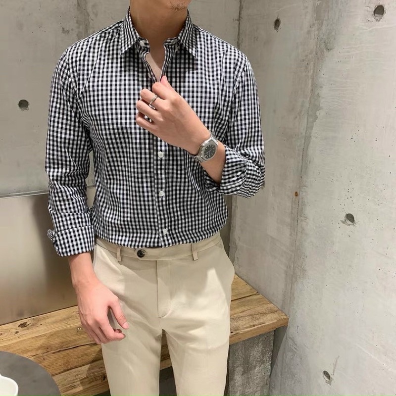 Áo sơ mi nam, áo sơ mi nam Hàn Quốc kẻ karo, kiểu dáng đẹp, trẻ trung năng động. | BigBuy360 - bigbuy360.vn