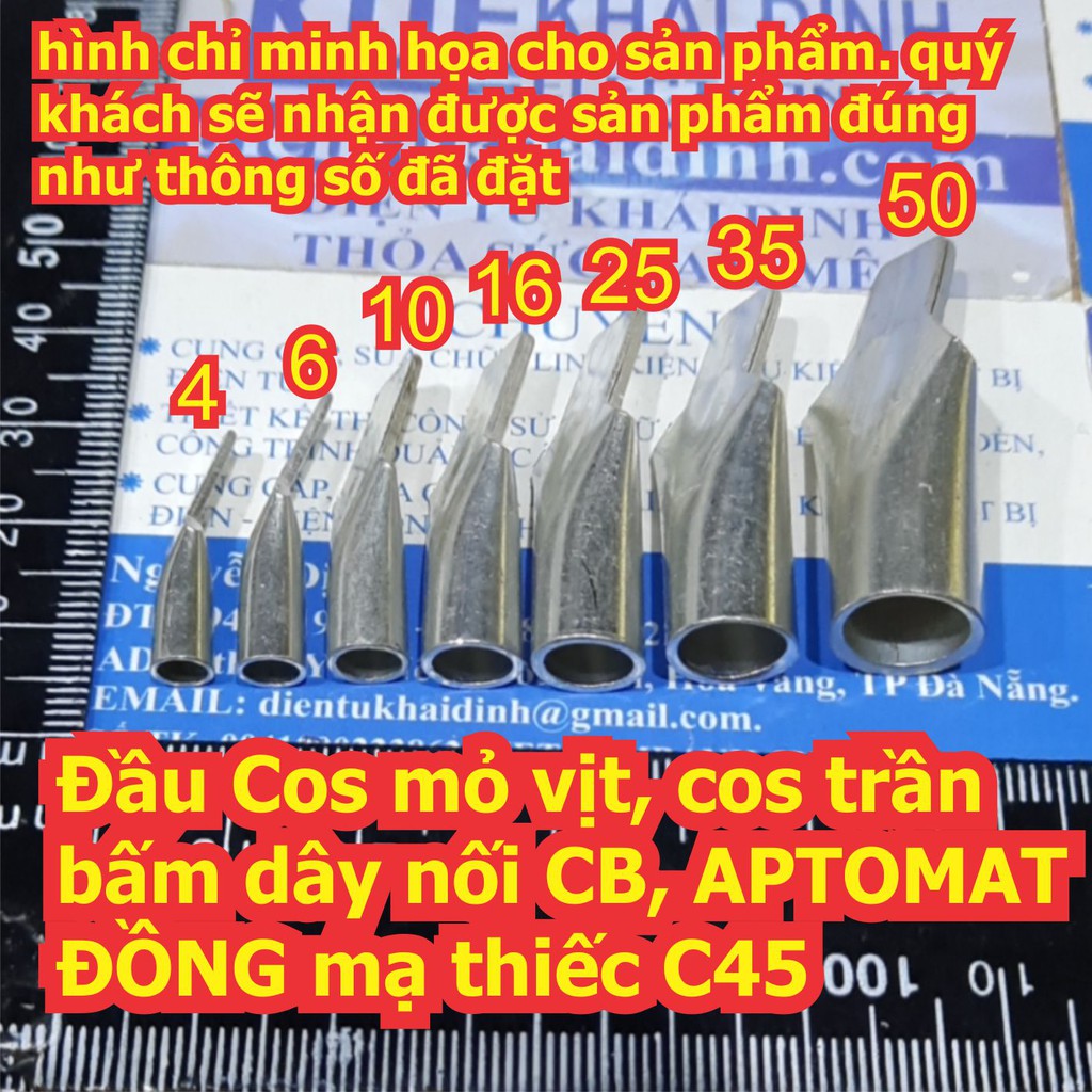 Đầu Cos mỏ vịt, cos trần bấm dây nối CB, APTOMAT… ĐỒNG mạ thiếc C45 cho dây 4mm2 ~ 50mm2 kde7103