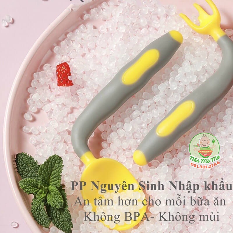 Set Thìa Muỗng Nĩa Cong Cho Bé Tập Xúc Có Hộp Mẫu Thân Tròn - Nhà Mỡ Mỡ