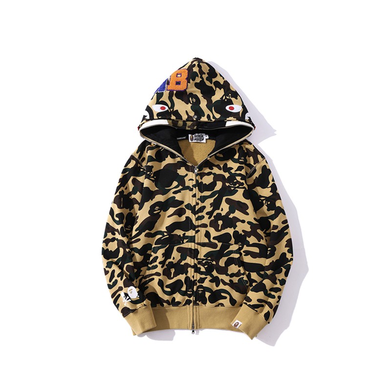 Bape Áo Khoác Hoodie Họa Tiết Đầu Cá Mập Phối Màu Tương Phản Thời Trang Cho Nam Và Nữ