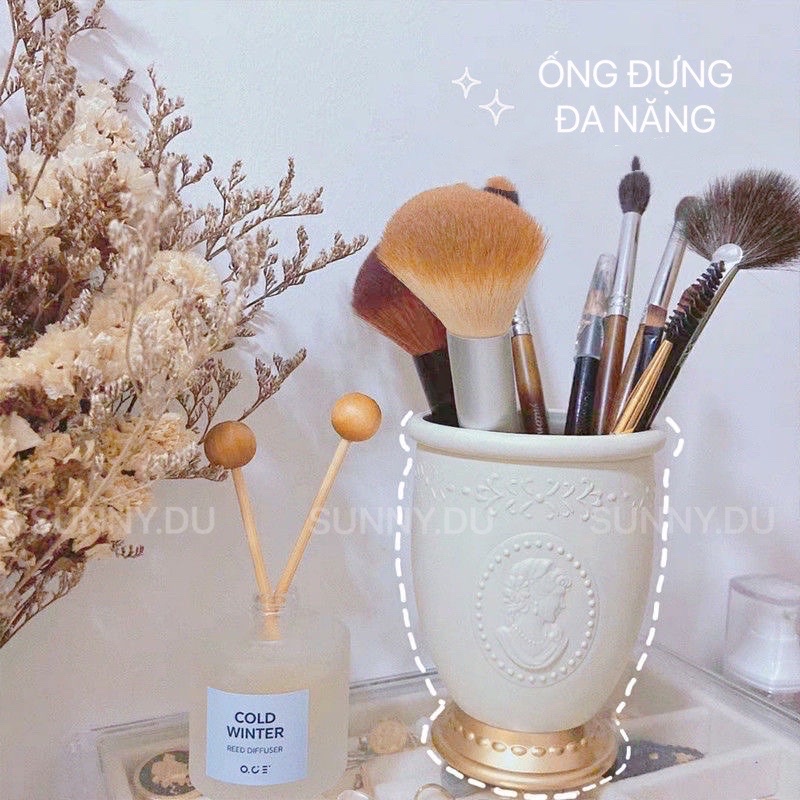 HỘP ĐỰNG CỌ TRANG ĐIỂM PHONG CÁCH HÀN QUỐC VINTAGE MÀU TRẮNG SANG ĐẸP ODC0201.02