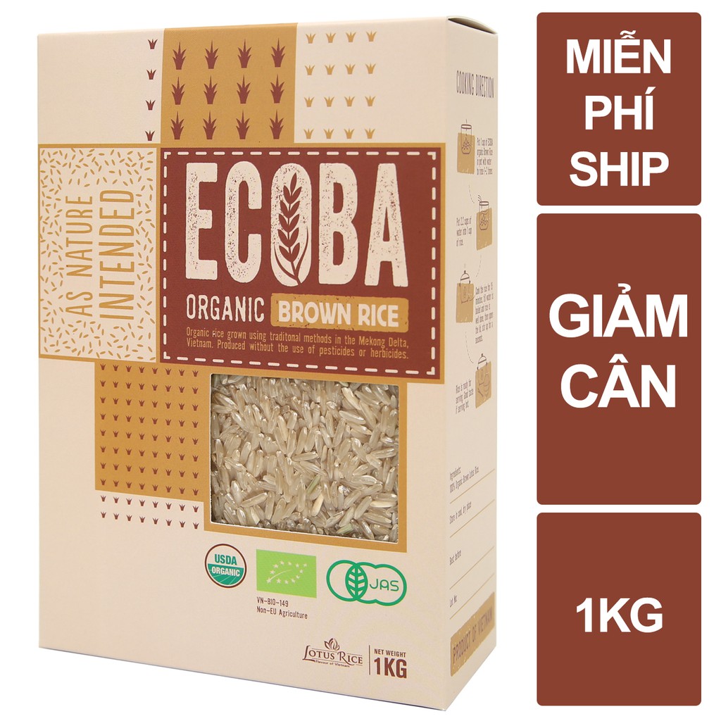Gạo lứt trắng hữu cơ cao cấp/ECOBA Kim Mễ 1kg