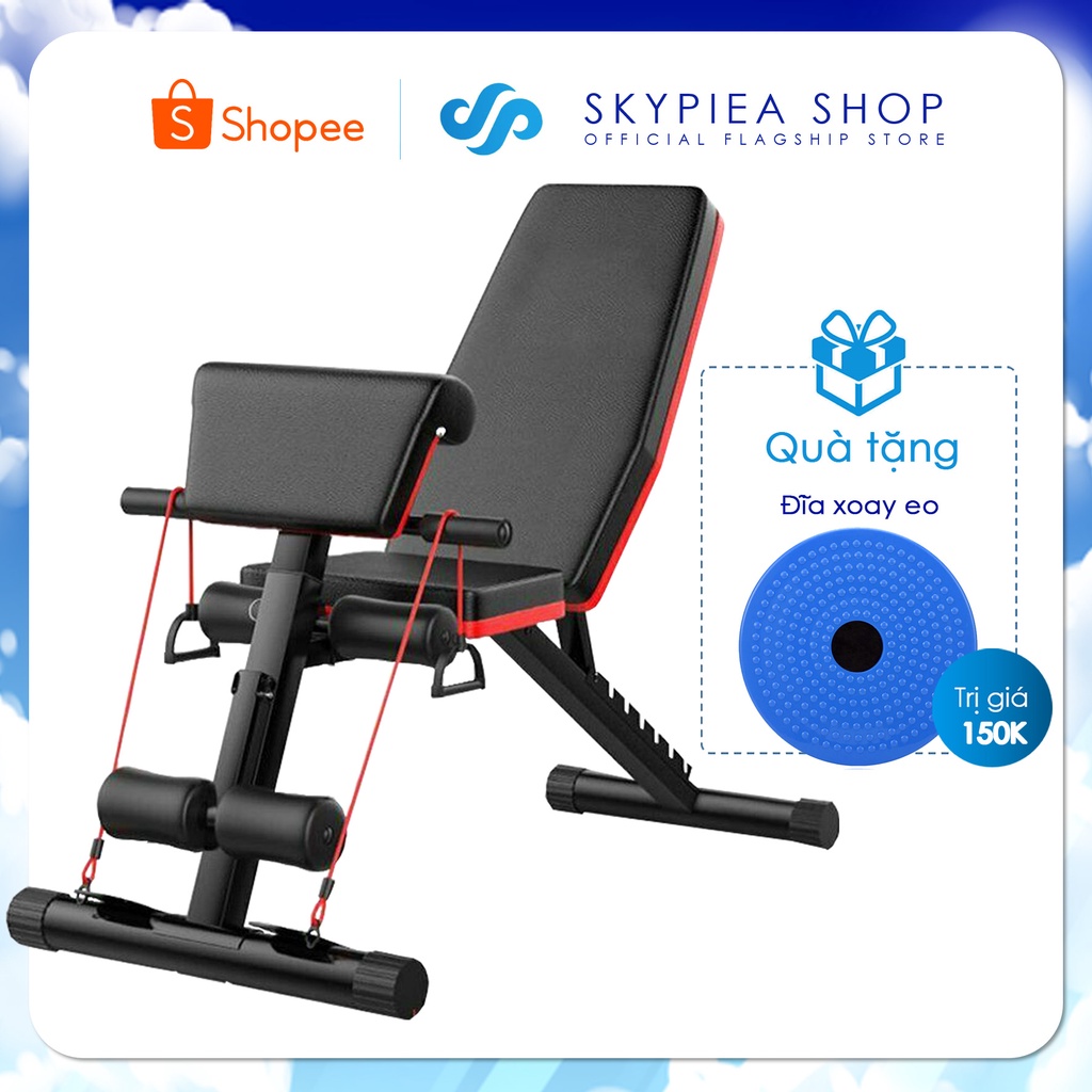 Máy Tập Đa Năng Tại Nhà - 4in1 Kết Hợp Nhiều Bài Tập - Trọng tải 150kg - Ghế Tập Tạ Đa Năng, Tặng Đĩa Xoay Eo