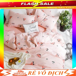 Bộ chăn ga gối cotton poly mẫu dưa hấu, chọn bộ chăn ra gối cotton poly mẫu dưa hấu, shop mẹ gấu