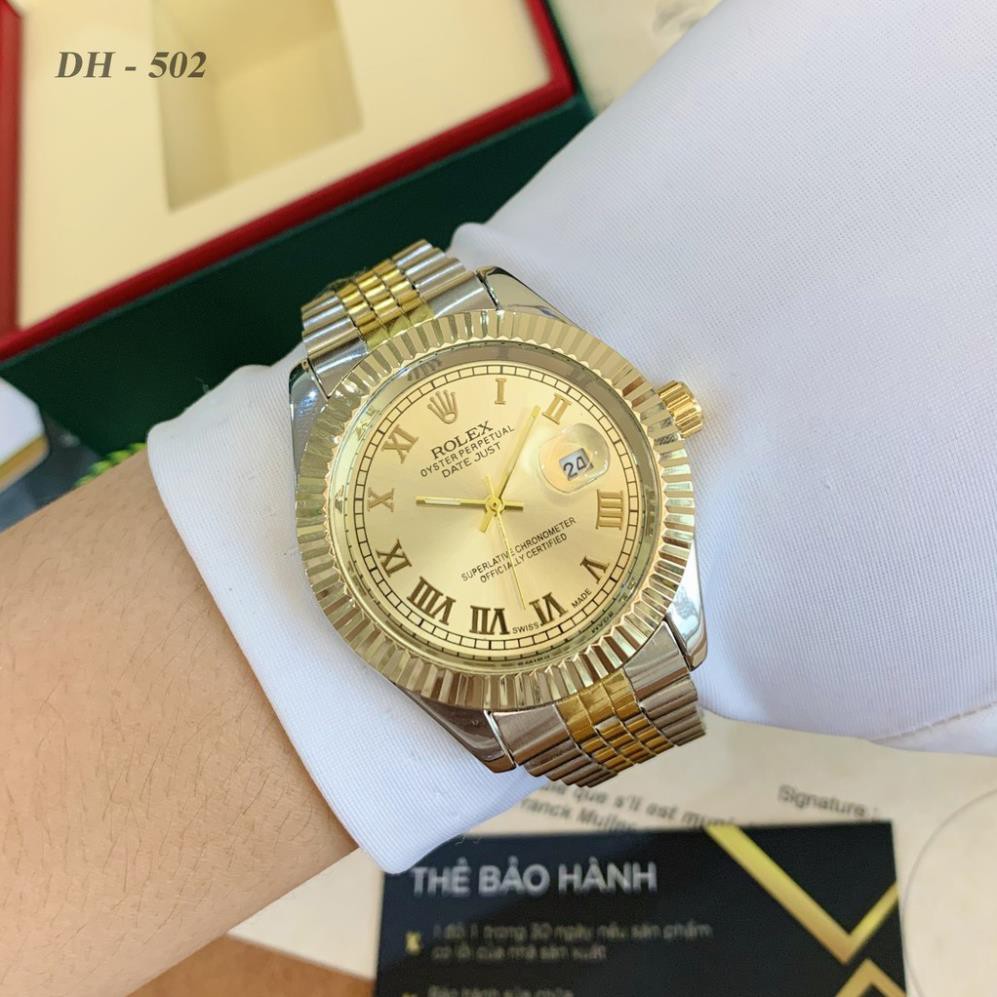 Đồng hồ nam RL máy pin mặt tròn viền băm dây kim loại cao cấp DH502 - Shop115
