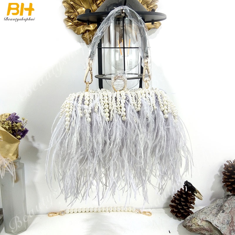 Túi Xách Lông Đính Ngọc Trai Thời Trang Cho Nữ 2022