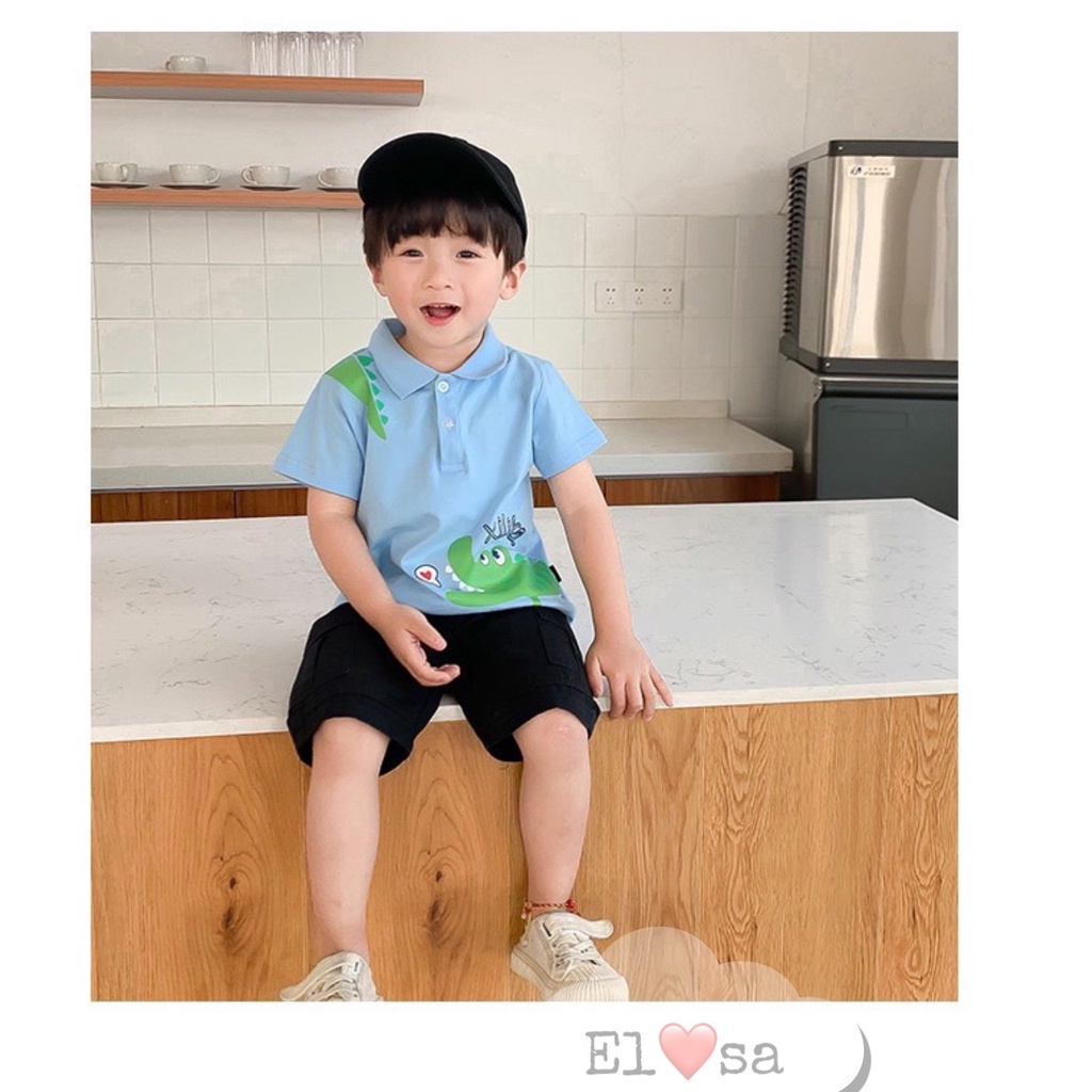 Quần áo bé trai - Set áo phông bé trai họa tiết cá sấu kèm quần đũi cho bé 1-5 Tuổi