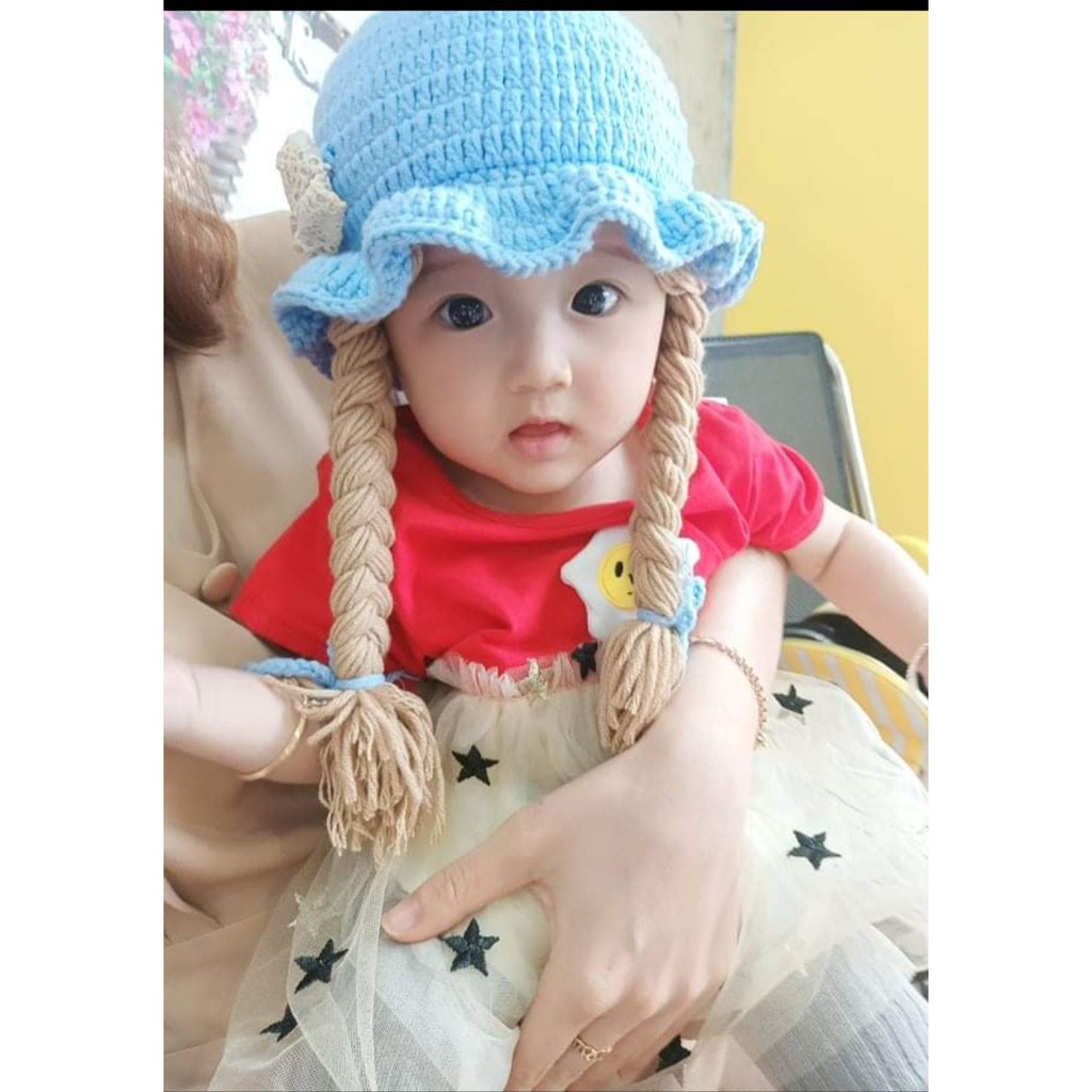 Mũ Có 2 Bím Tóc Cho Bé