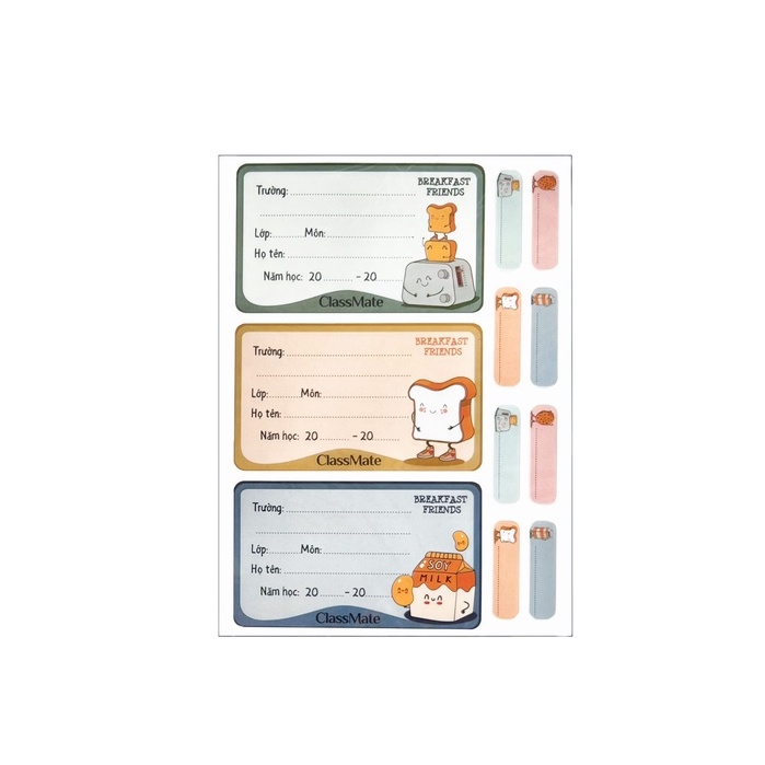 Nhãn Vở Có Keo Dán Sẵn CLASSMATE Breakfast Chất Liệu Giấy Bóng Nổi Bật, Bám Dính Tốt CL-NT233