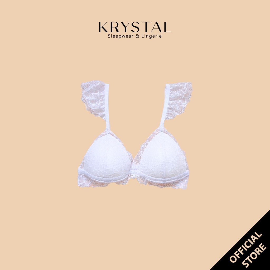 Áo lót ren không gọng mút vừa nâng ngực màu trắng KRYSTAL Bra Basic KB12-A