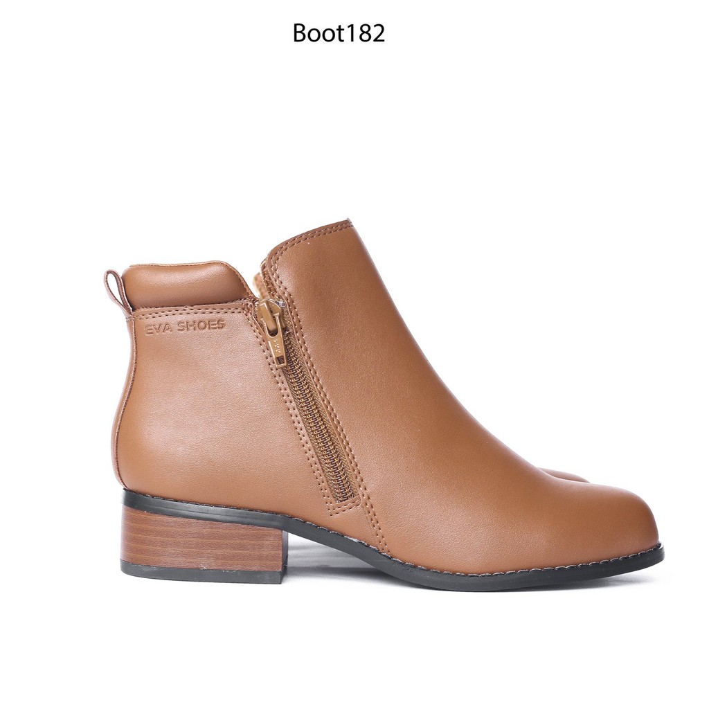 Boots Cổ Thấp Đế Vuông Mũi Tròn Da PU 2cm Evashoes - Boot182