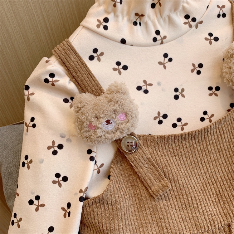 Váy Bé Gái 2 Chi Tiết Vintage Váy Dài Tay Thu Đông Yếm Nâu Đất Nhung Tăm Cao Cấp Cho Bé Dự Tiệc Diện Tết Size 12-27 Kg