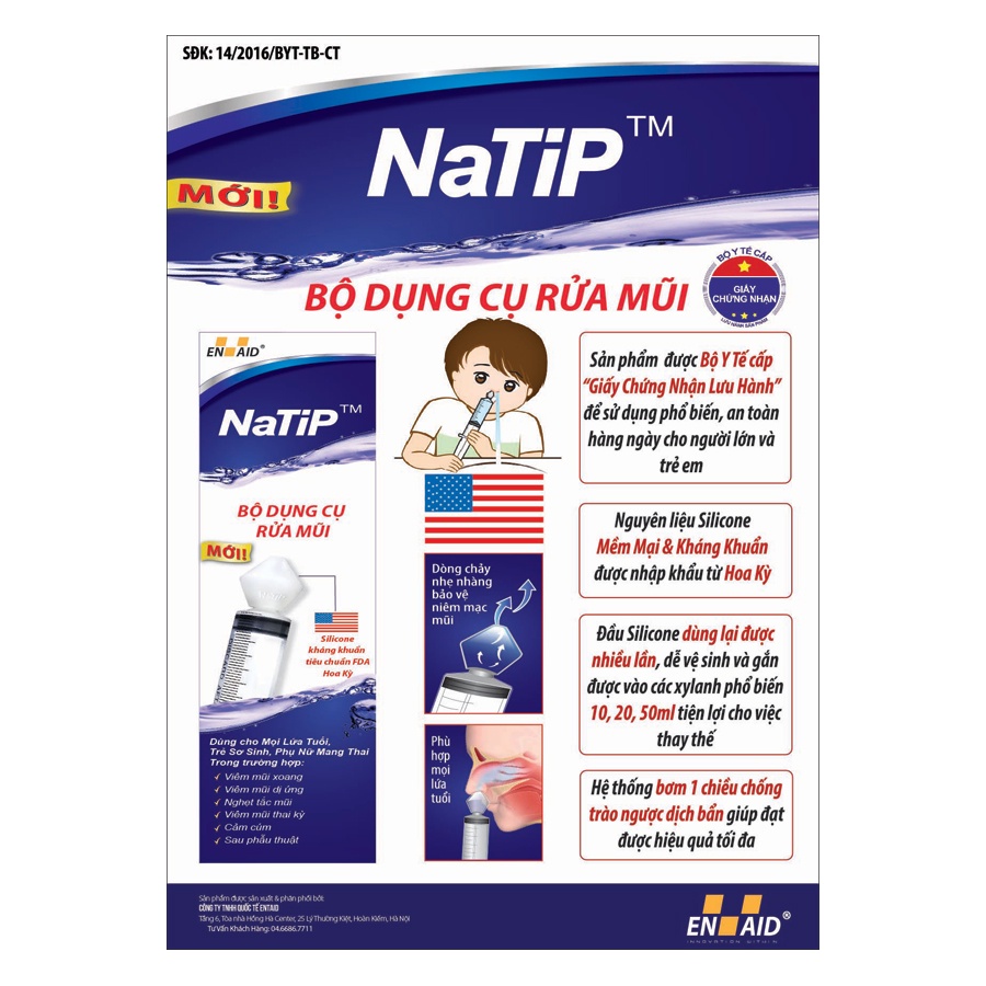 Bộ dụng cụ rửa mũi NATIP USA, cho trẻ em và người lớn đầu silicon đạt FDA Hoa Kỳ và được Bộ Y Tế - Trung Đông Pharmacy