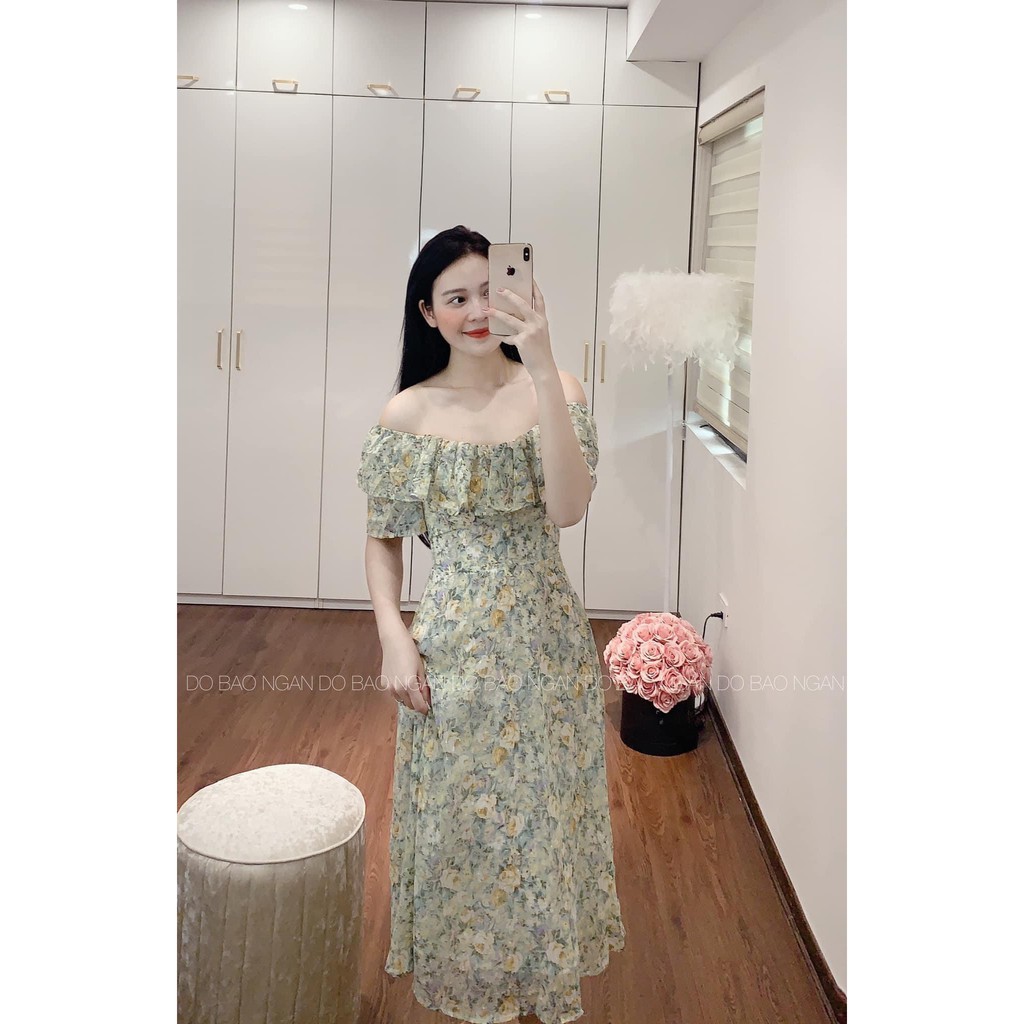 váy maxi hoa xanh trễ vai | BigBuy360 - bigbuy360.vn