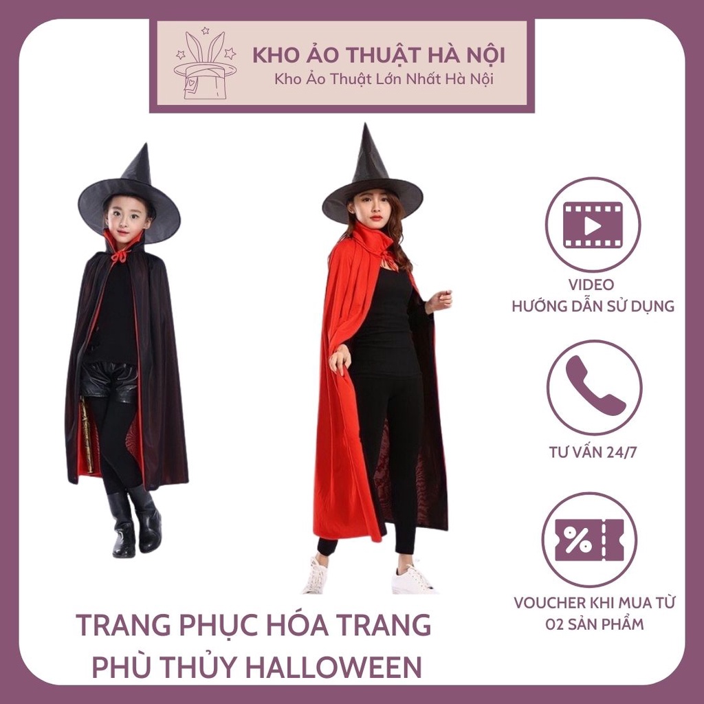 Bộ Áo Choàng Và Mũ Phù Thủy, Hai Lớp Hóa Trang Halloween,Trang Phục Ảo Thuật
