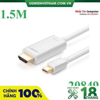 Cáp Mini DisplayPort (Thunderbolt) to HDMI dài 1.5M độ phân giải 4K Ugreen 20849 chính hãng (Màu Trắng)
