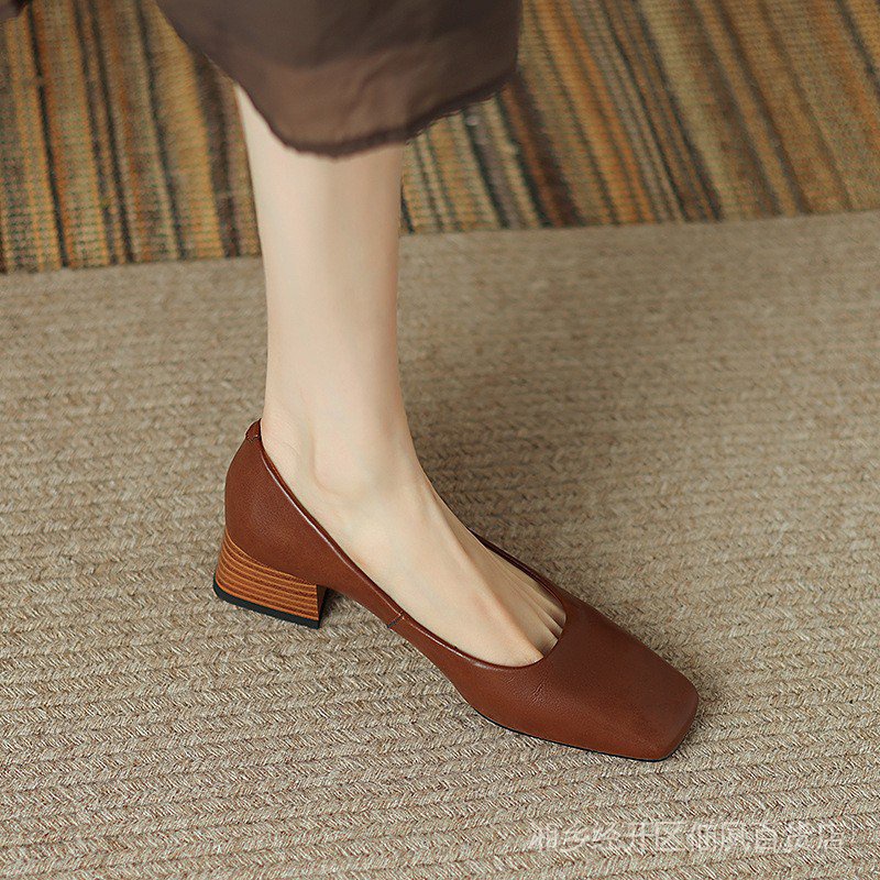 Giày Búp Bê Da Mũi Vuông Đế Thấp Màu Trơn Thời Trang Xuân Hè 2022