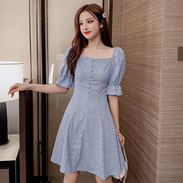 Đầm nữ thời trang, hoạ tiết hoa nhỏ thanh lịch, cổ U duyên dáng NV0338