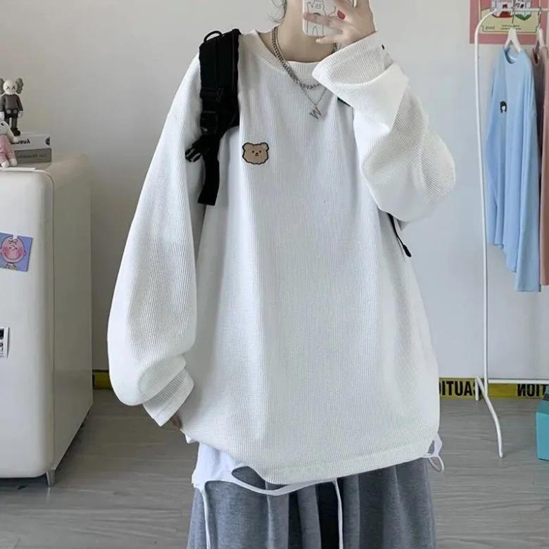 (Ảnh thật) Áo Sweater Nam Nữ Unisex Form Suông Rộng Chất Nổi Trơn, Áo Len Mỏng In Hình Kute Phong cách Ullzang Hàn Quốc | BigBuy360 - bigbuy360.vn
