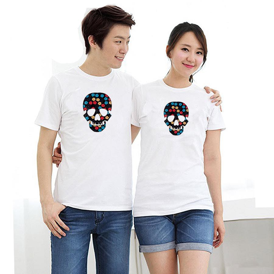 Áo thun cặp đôi in hình đầu lâu ngũ sắc 309AAACD form rộng phong cách hàn quốc