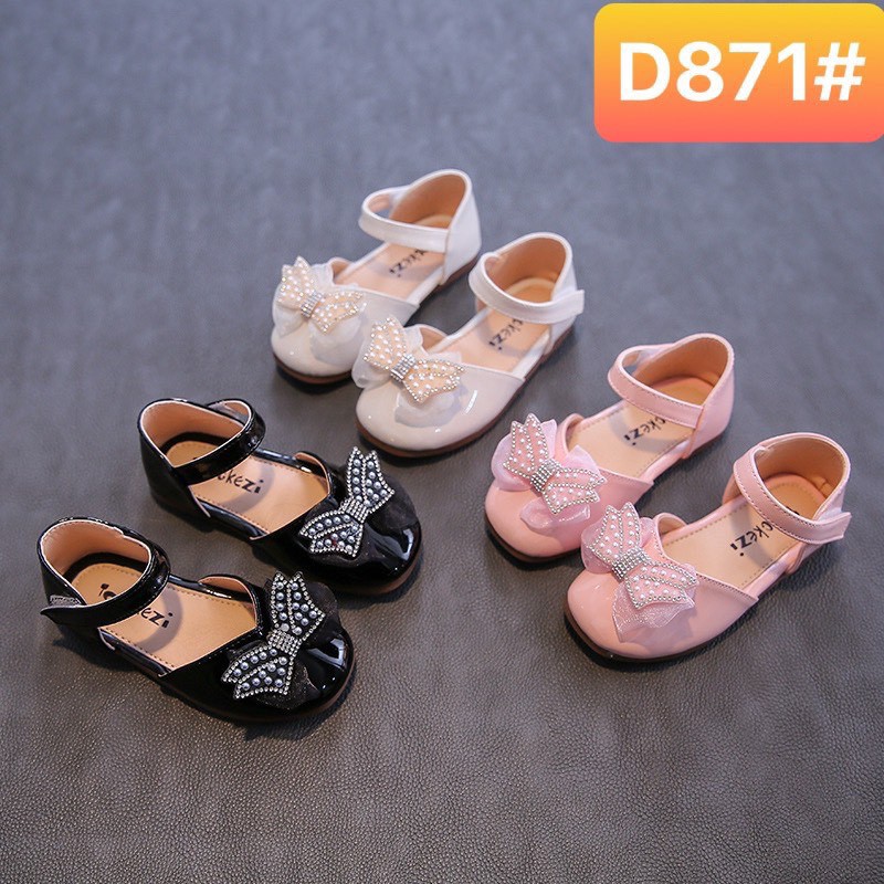 (D871) Giày búp bê da PU - Đính nơ dễ thương cho bé gái từ 3-6 tuổi