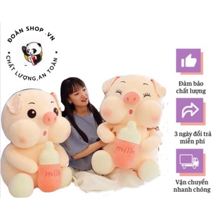 Gấu bông heo ôm bình sữa size 70cm siêu to, heo milk lợn nhồi bông, gối ôm lợn hồng, vải 4 chiều hàn quốc