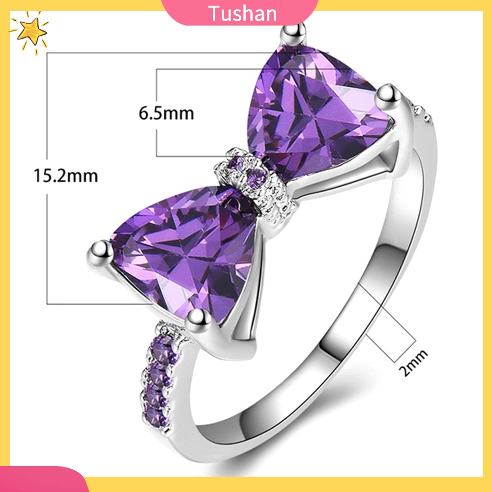 Nhẫn đính hôn hình nơ khảm thạch anh tím thời trang