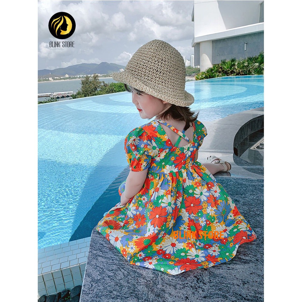 Váy đầm mùa hè cho bé họa tiết hoa lá rực sỡ siêu yêu chất liệu cotton thô mịn mát cho bé từ 3 đến 8 tuôi - VTE01