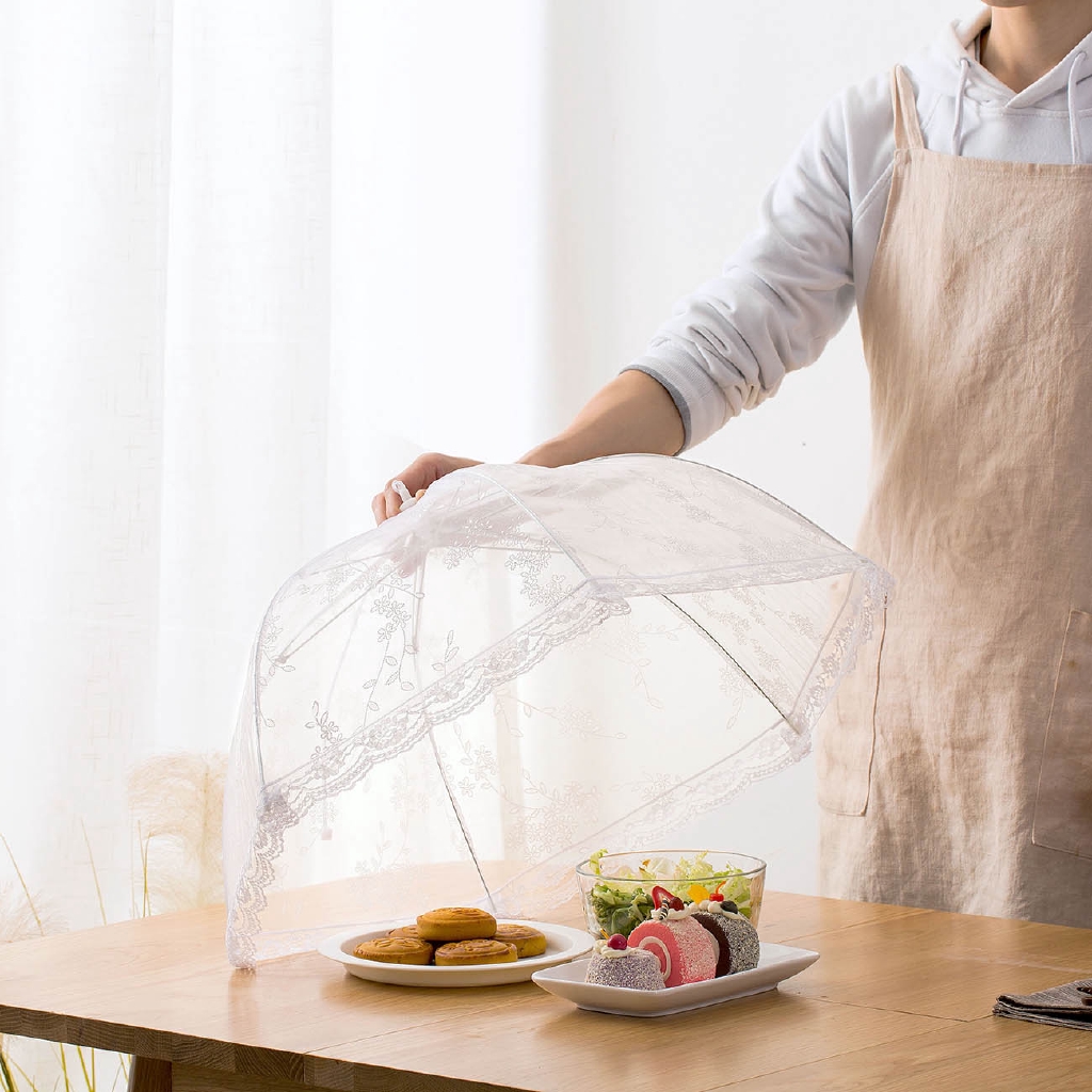 Lồng bàn đậy đồ ăn phối ren gấp gọn tiện dụng
