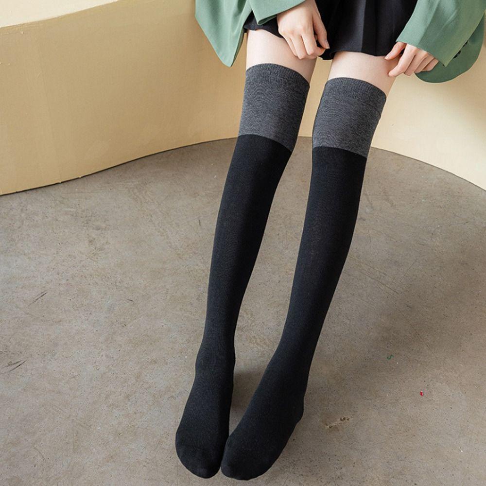 Tất Bắp Chân Cotton Mềm Mại Phối Màu Tương Phản Thời Trang Mùa Thu Dành Cho Bé Gái Ves1