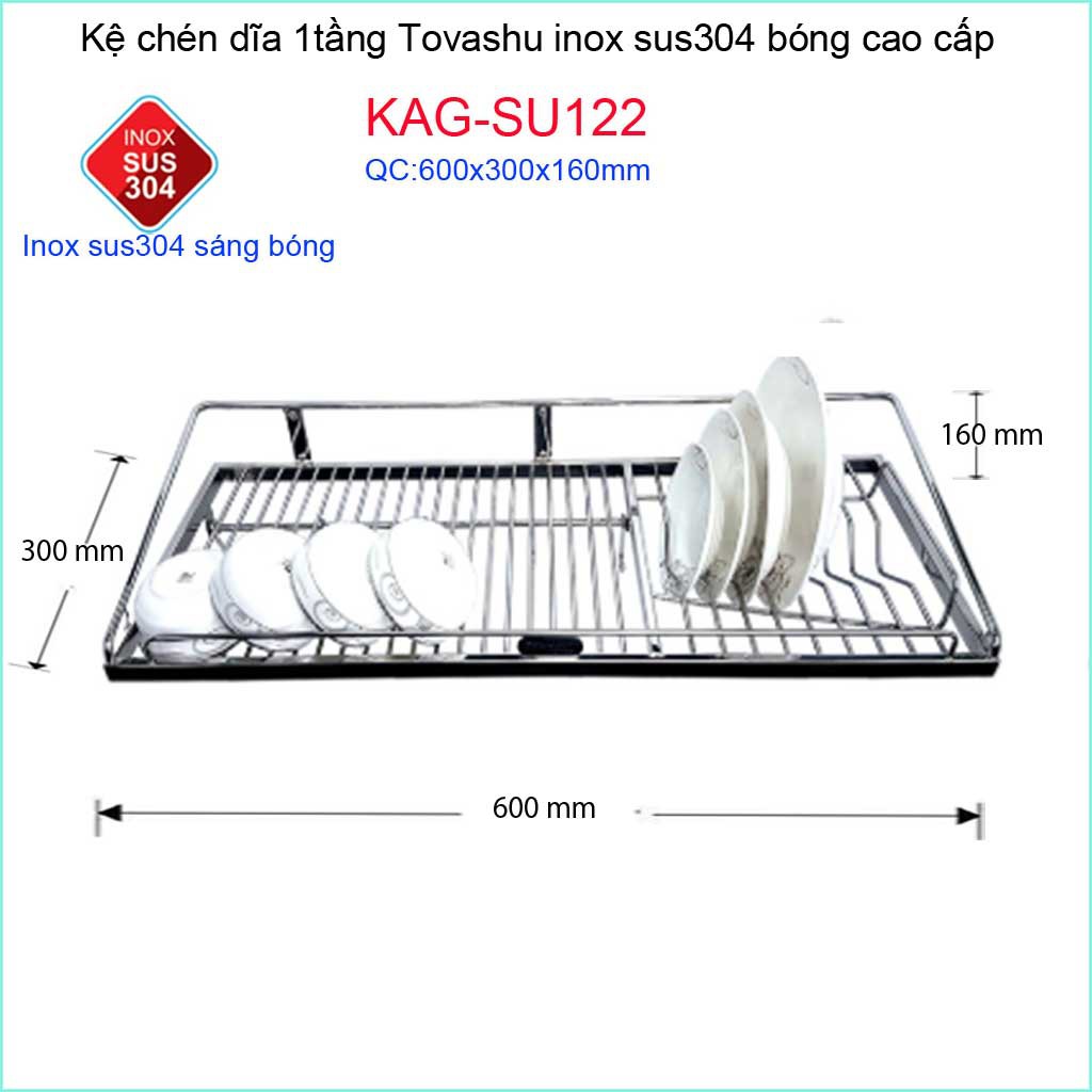 Kệ chén bát Tovashu KAG-SU122, kệ chén dĩa 1 tầng inox hộp SUS304 Nhật Bản cao cấp siêu bền